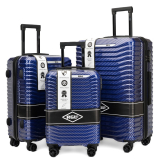 Tmavě modrá sada extravagantních skořepinových kufrů "Shiny" - vel. M, L, XL