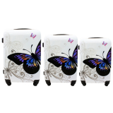 Sada 3 bílých skořepinových cestovních kufrů "Butterfly" - vel. M, L, XL