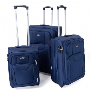 Tmavě modrá sada 3 objemných textilních kufrů "Golem" - vel. M, L, XL