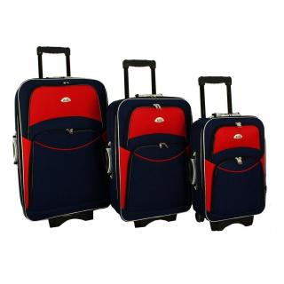 Set 3 červeno-modrých cestovních kufrů "Standard" -  vel. M, L, XL