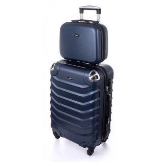 Tmavě modrá sada (taška+kufr) skořepinových kufrů "Premium" - 2 velikosti