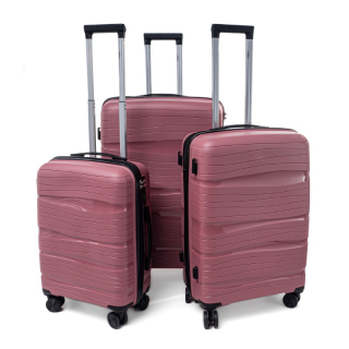 Růžová sada 3 luxusních skořepinových kufrů "Royal" - vel. M, L, XL
