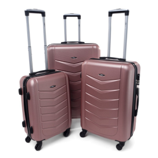 Zlato-růžová sada 3 elegantních skořepinových kufrů "Armor" - vel. M, L, XL