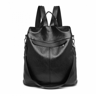 Černý kožený batoh s přívěskem 2v1 „Classic“