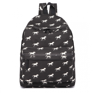 Černý vzorovaný batoh do školy „Horses“