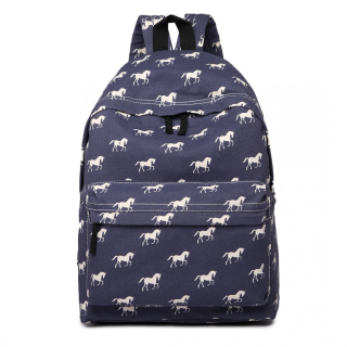 Modrý vzorovaný batoh do školy „Horses“