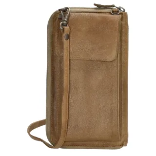 Béžová kožená kabelka na mobil + peněženka „Dayana“ 2v1