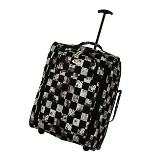 Bílo-černá lehká cestovní taška na kolečkách "Chess" - vel. M