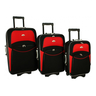 Set 3 červeno-černých cestovních kufrů "Standard" - vel. M, L, XL