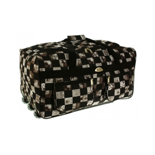 Bílo-černá cestovní taška s extra kolečky "Chess" - vel. XL